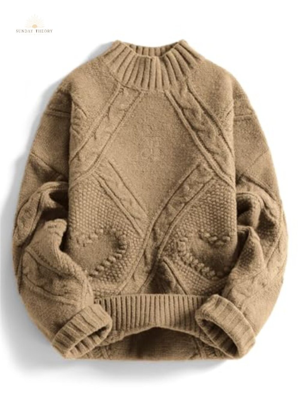 Oversized Cable Knit Chunky Sweater Mock Neck Long Sleeve Pullover